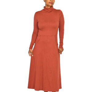 Peruvian Connection Haley Turtleneck Dress Orange Cotton Midi Long Sleeve Small